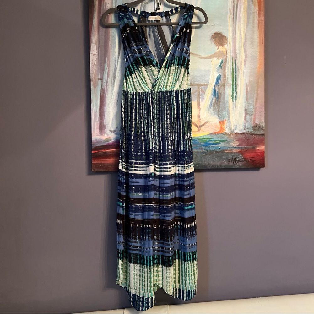 Ramy Brook XS-S Revolve Ella Dress V-Neck Midi Sleeveless Blue Multicolor Boho